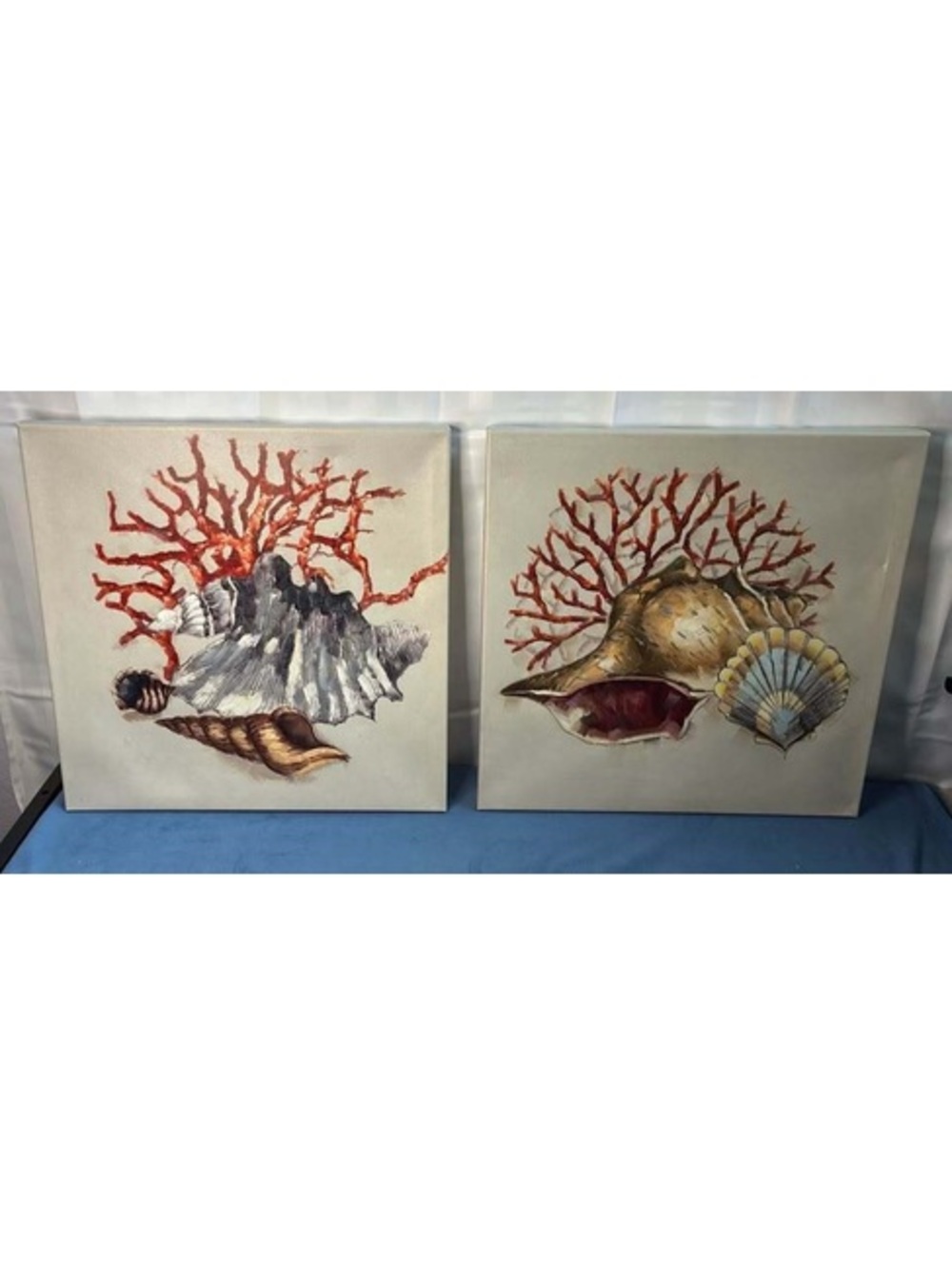 Seashell and Coral Canvas Wall Art Set of 2